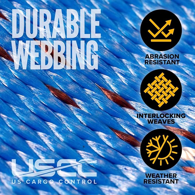 US Cargo Control Wire Hook Ratchet Straps 2 Inch x 30 Foot (4-Pack), 10,000 LBS Break Strength, Ratchet Straps Heavy Duty with Double J Hooks, Blue Cargo Tie Downs for Flatbed Trailers and Trucks