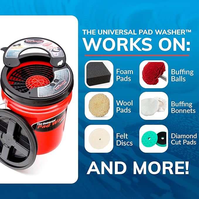 GRIT GUARD Universal Pad Washer Kit - Polishing Pad Cleaner Compatible with Dual Action Rotary and Orbital Polisher Foam, Wool, Microfiber, Felt Disc