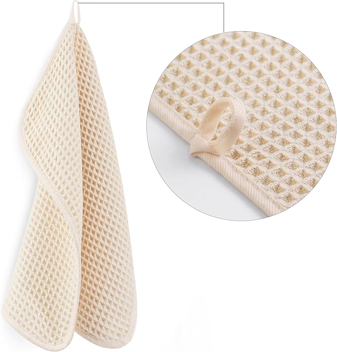 POLYTE 430 GSM Microfiber Lint Free Washcloth Face Towel, 13 x 13 in, 4 Pack (Waffle Weave)