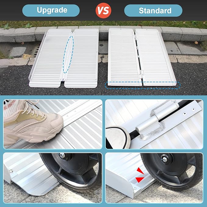 Ruedamann 3 FT Portable Wheelchair Ramp, Sturdy Non-Slip Aluminum Lightweight Scooter Ramp Upgraded Hinge, Folding Wheelchair Ramps for Doorways, Ramps for Wheelchairs for Home Steps, Porch, Scooters
