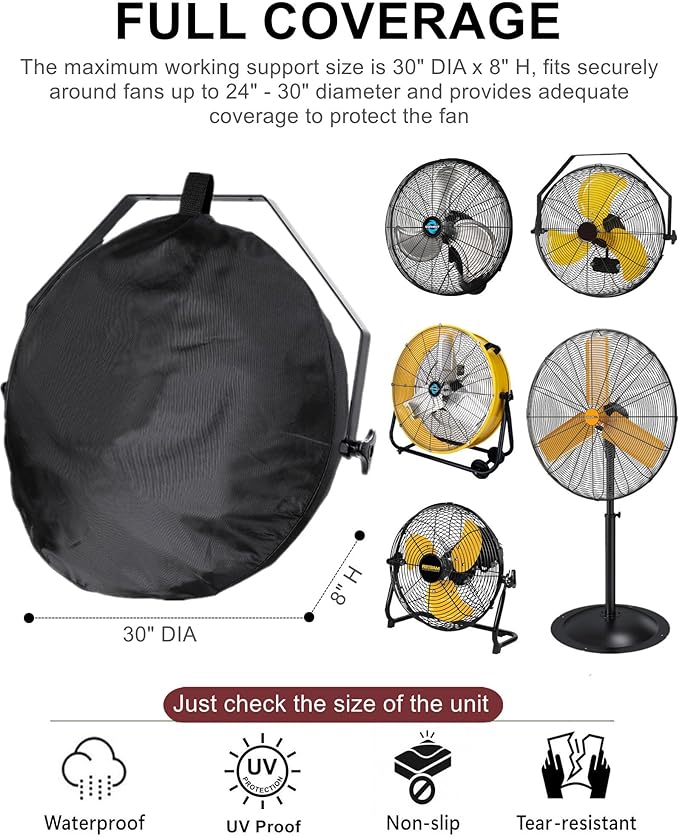 Outdoor Waterproof Wall Mounted Fan Cover, GS Alderual 23"-30" Outdoor Heavy Duty Extra Large Round Corner Wall Mount patio Fan Cover for Winter