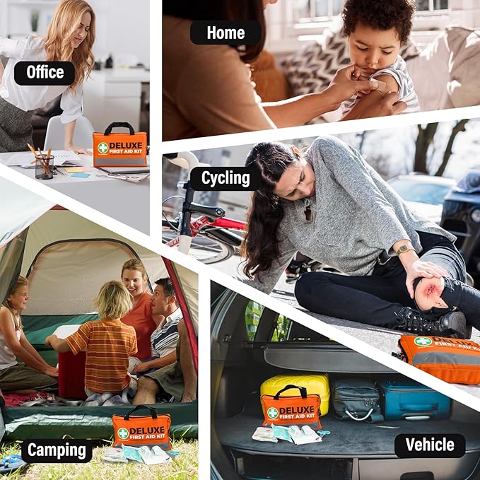 SuccorWare 380 Pieces Deluxe First Aid Kit Compact Trauma Medical Kits with Assorted Bandages, Instant Cold Pack, Emergency Blanket for Home, Travel, Camping, Vehicle, Emergency Kits(Orange)