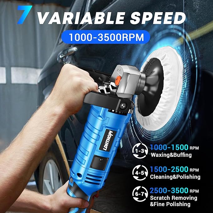 Buffer Polisher Kit for Car - 6/7 Inch Rotary 1800w Polisher Buffer Waxer,7 Variable Speed 1000-3500rpm,Detachable Handle Buffing Machine for Car, Boat Sanding, Polishing Waxing, Blue