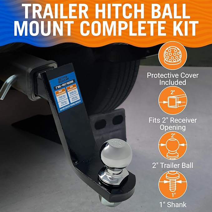 6000 Lbs Carbon Steel Trailer Hitch with 2" Ball, Pin and Cover, 2 Inch Receiver with Towing Starter Kit, Lift or Drop Truck Hitch, Marine Grade Mount, 6 Inch Drop