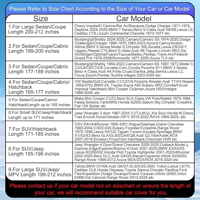 Full Enclosed Car Cover Universal Fit Wrangler 2 Door 1987-2025 YJ/TJ/JK/JL,Kia Soul,Honda fit,Chevy Trax,Encore,Kona/Veloster,HR-V 2015-2022 Fit Small SUV/Hatchback/Jeep Length up to 171 in