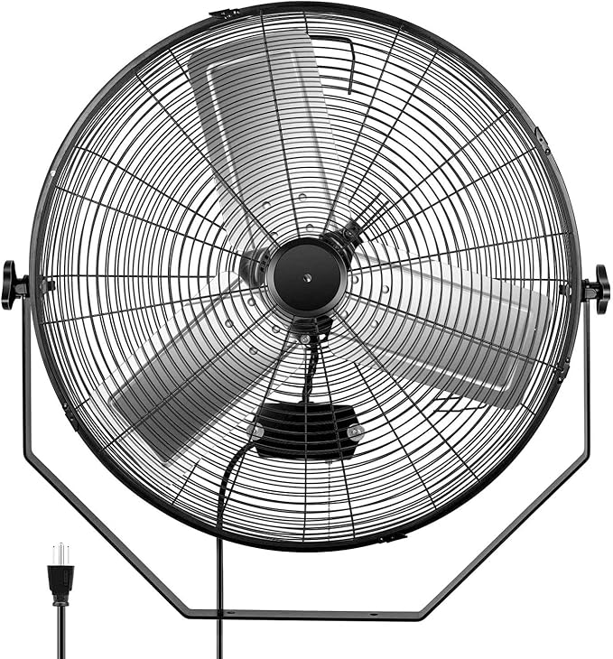 Simple Deluxe 24 Inch Industrial Wall Mount Fan, 3 Speed Metal Fan for Warehouse, Greenhouse, Workshop, Patio, Factory and Basement, Black