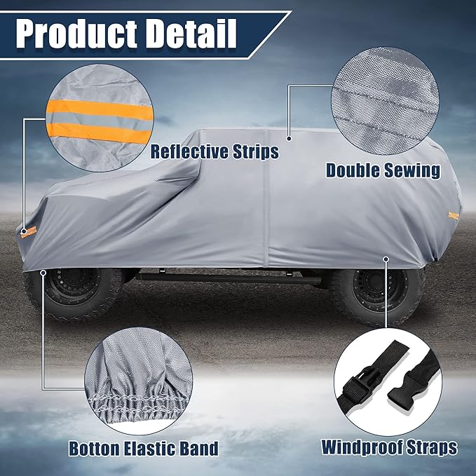 X AUTOHAUX SUV Car Cover Fit for Jeep Wrangler JK JL 2 Door 2007-2021 Outdoor Waterproof Sun Rain Dust Wind Snow Protection 210D Oxford Gray