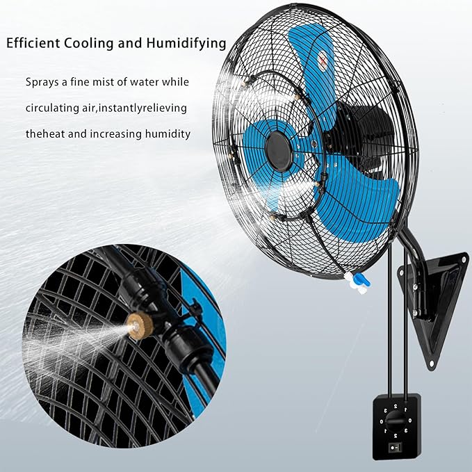 AZOUTDOOR 20" Wall Mount Fan 7000 CFM Wall Oscillating Fan 3-Speed Industrial Fans with Mist High Velocity Wall mounted Fans for Residential, industrial, Warehouse, Greenhouse, Workshop
