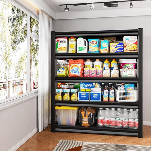 Metal Garage Shelving Heavy Duty，2750LBS Loads Garage Storage Shelves, 48”W 5-Tier Adjustable Storage Racks and Shelving Units for Garage Basement and Kitchen, 48”W x 18”D x 78”H,Black