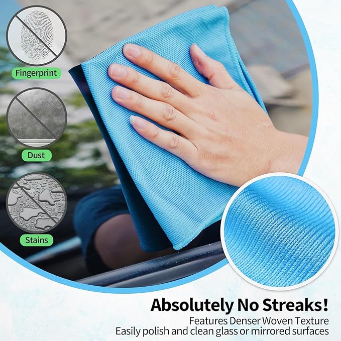 HOMERHYME Microfiber Glass Cleaning Cloth, 6 Pack Window Glass Cleaning Rags, Reusable Lint-Free Streak Free Polishing Cloth Wipes for Stainless Steel, Eyeglasses, Mirrors, Screens & Lenses,16"x14"