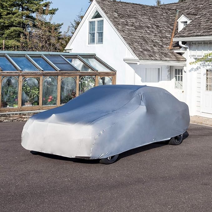 Budge Indoor Stretch Car Cover, Premium Dustproof Protection with Soft Fleece Lining, Breathable Indoor Car Cover Fits Vehicles up to 200 Inches, Gray