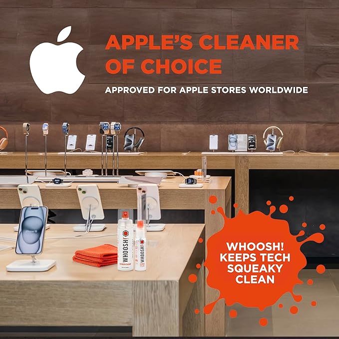 WHOOSH! Screen Shine Duo XL - Screen Cleaner Spray and Wipe for Eyeglasses, Phone & Laptop - Removes Fingerprints - Includes 3.4 oz + 1 oz Leak-Free Bottles & 2 Microfiber Cloths for Home & Travel
