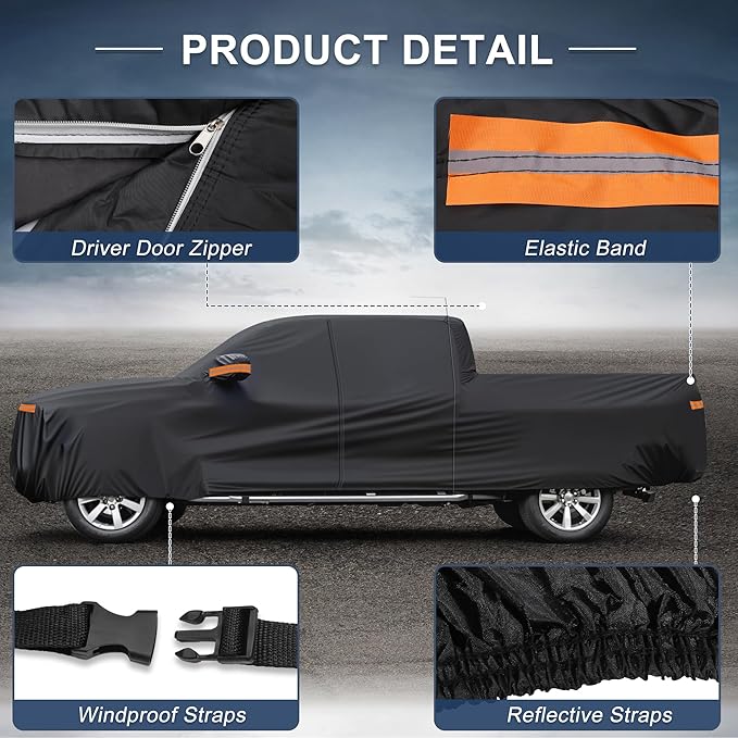 X AUTOHAUX Car Cover for Toyota Tundra 210D-PU Outdoor Full Car Cover All Weather with Door Zipper for Waterproof Windproof Sun Rain Snow Protection