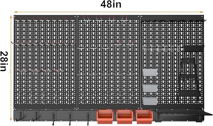 TORACK Metal Pegboard Wall Organizer for Garage, 109PCS Pegboard Accessories Organizer Kit with Pegboard Bins, Hooks, Peg Locks, Pegboard Storage System for Workbench, Garage, Shop, Shed(Black)