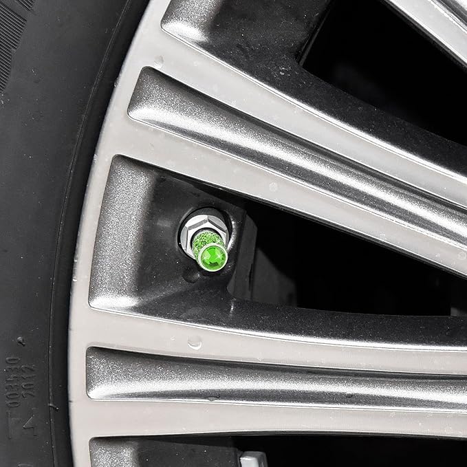 ToBeQueen Bling Green Valve Caps, 4 Pack Handmade Crystal Diamond Rhinestone Tire Valve Caps Universal Dustprood Bling Car Accessories for Women(Grass Green)