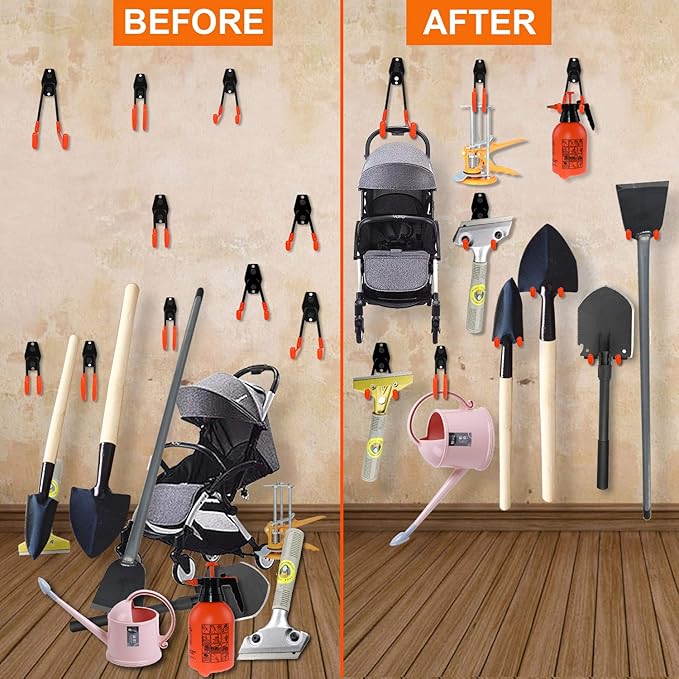 Dirza Garage Hooks 10 Pack Steel Garage Storage Utility Double Hooks, Heavy Duty Wall Mount Tool Hangers Organizers for Organizing Ladder, Power Tool,Bulk Items, Shovel, Ropes