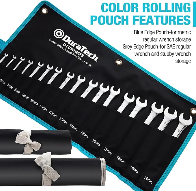 DURATECH 52-Piece Combination Wrench Set, 32 PCS Combo & 20 PCS Stubby, SAE & Metric, CR-V Steel, with Rolling Pouch