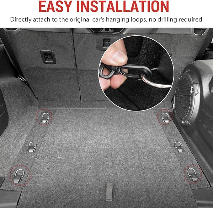 Cargo Net Fit for 2018-2025 Jeep Wrangler JL JLU 4XE Rear Trunk Net with Hooks Trunk Bed Netting Cover Organizer for 2024 Wrangler 4 Door Accessories(Wrangler Cargo Floor Net)