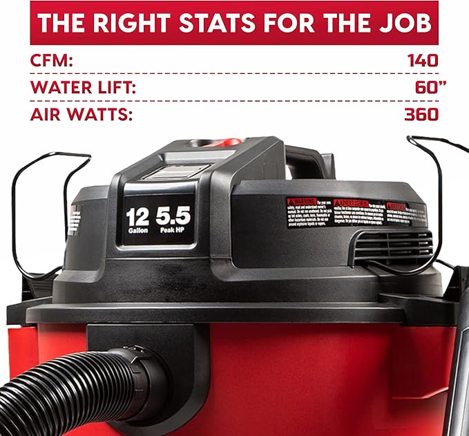 Vacmaster 12-Gallon 5.5 Peak HP Heavy-Duty Wet/Dry Vacuum - VJH1211PF 1101