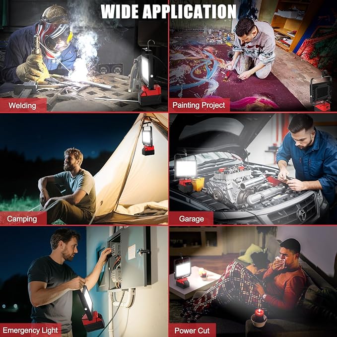 Cordless LED Work Light Compatible with Milwaukee 18V Battery, 100W 10000LM Flashlight, Flood Light Compatible with m18 Battery with USB & Type-C Charging and 140°Pivoting Head for Jobsite, Camping