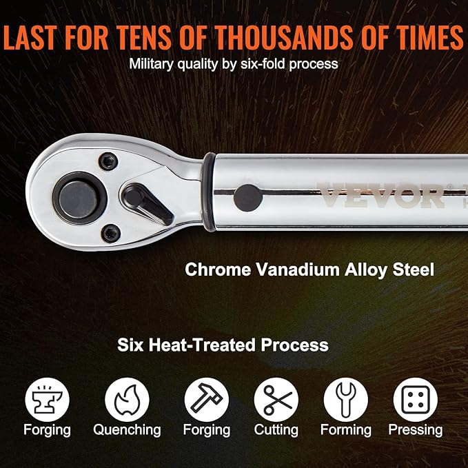 VEVOR 3/8-inch Drive Click Torque Wrench 10-80ft.lb/14-110n.m, Dual-Direction Adjustable Torque Wrench Set with Mechanical Dual Range Scales and Adapters Extension Rod