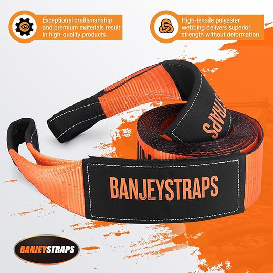 4" x20' Complete Recovery Kit with 2" Hitch Shackle - 45,000 lb Tow Strap, D-Rings, Locking Pin & Bag for Truck, Jeep & Off-Road Emergency-Orange