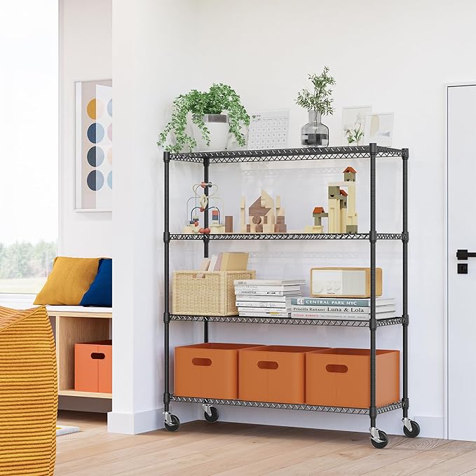 M MZG 4 Tiers Storage Shelves Load 1400LBS, Metal Shelving Wire Metal Shelving Unit Shelves for Storage Adjustable Garage Shelving for Pantry Kitchen Garage Black 17.7" D x 47.3" W x 62.7" H