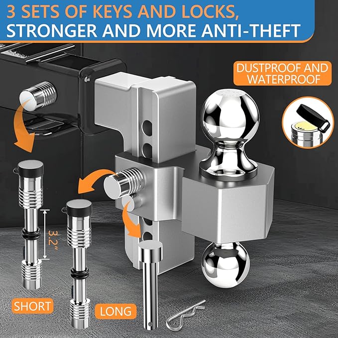 Tlvuvmo Adjustable Trailer Hitch for 2 Inch Receiver - 6 Inch Aluminum Drop Hitch, 12,500 LBS GTW Tow Hitch, 2" & 2-5/16" Chrome Plated Steel Ball Hitches for Truck, RV, Camper, Etc