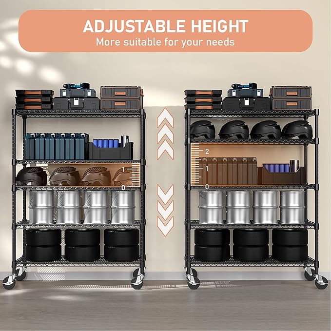 M MZG 53" W Garage Shelving 5 Tier Industrial 2200LBS Metal Shelving Units for Commercial, Basement, Pantry, Warehouse, School, Black Heavy Duty Easy Assembly 53.2" W x 23.6" D x 73.6" H