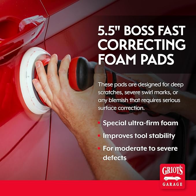 Griot's Garage BOSS 5.5" Fast Correcting Foam Pads for Car Polishing and Detailing, Buffing Pads for Moderate to Severe Scratch Removal, Set of 2