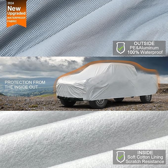 Kayme 6 Layers Truck Cover Waterproof All Weather - See Vehicle Size Chart - Heavy Duty Outdoor Pickup Cover Sun Uv Rain Protection, Universal Fit Most Crew Cab Short Bed, Length Up to 239 inch.