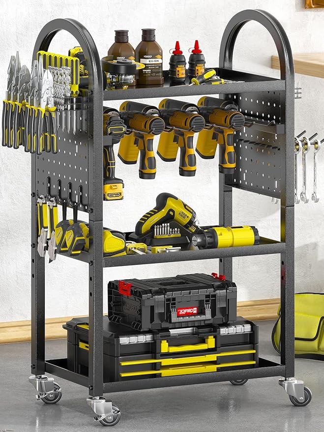 Warome Power Tool Organizer for Garage,Heavy Duty Tools Holder Storage Rack On Wheels,Floor Standing Rolling Power Tool Cart for Storage and Organization，Father/Husband/Boyfriend/Men/Dad Gift