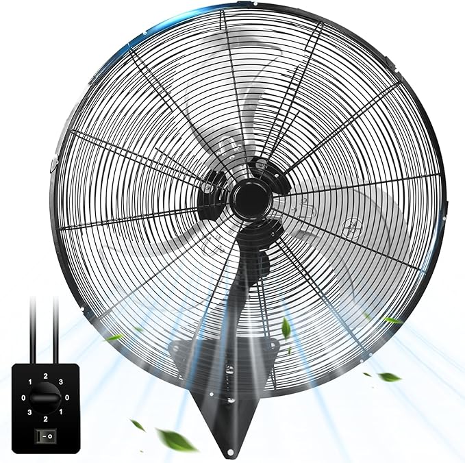 TMWINGS 24 Inch Wall Mount Fan, Heavy Duty Oscillating Wall-Mounted Fan with 8500 CFM, High Velocity 3 Speed Fans with Adjustable Tilting for Workshop, Garage, Patios, Commercial and Industrial
