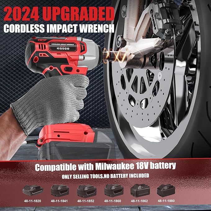 Cerycose Cordless Impact Wrench for Mil-wau-kee 18V Battery 250FT-LBS 3/8 inch Compact Impact Gun Brushless Electric Includes LED Work Light - 2400RPM Light-Duty Impact Driver Wrench - No Battery