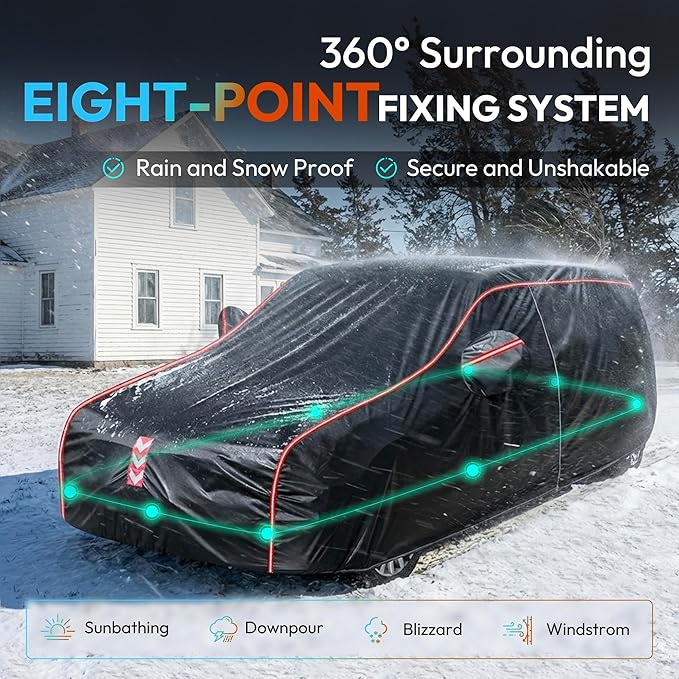 SUV Car Cover, All-Around Fastening 60s Quick-Install, 4 Upgrades for SUV 191in-200in for Car Cover Waterproof All Weather