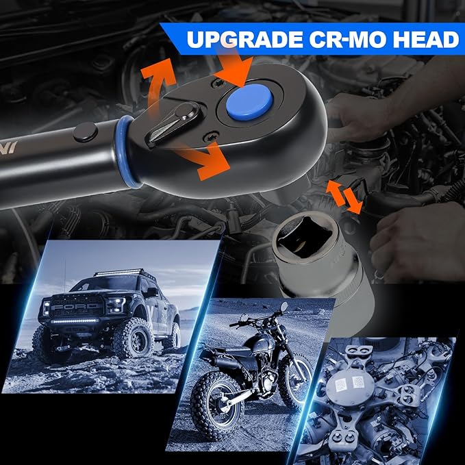 UPGRADE 1/2" Drive Click Torque Wrench,10-180ft.lb,Dual-Direction Adjustable 72 Tooth Click Torque Wrench for Bike, Motorcycle,Professionals & DIYers,Blue