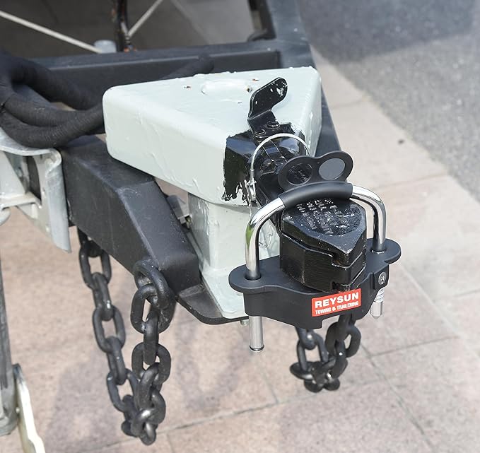 863507 Trailer Hitch Lock Trailer Locks Universal Coupler Lock, Heavy Duty Ball Hitch Lock for 1-7/8", 2" and 2-5/16" Trailer Coupler, Matt Black