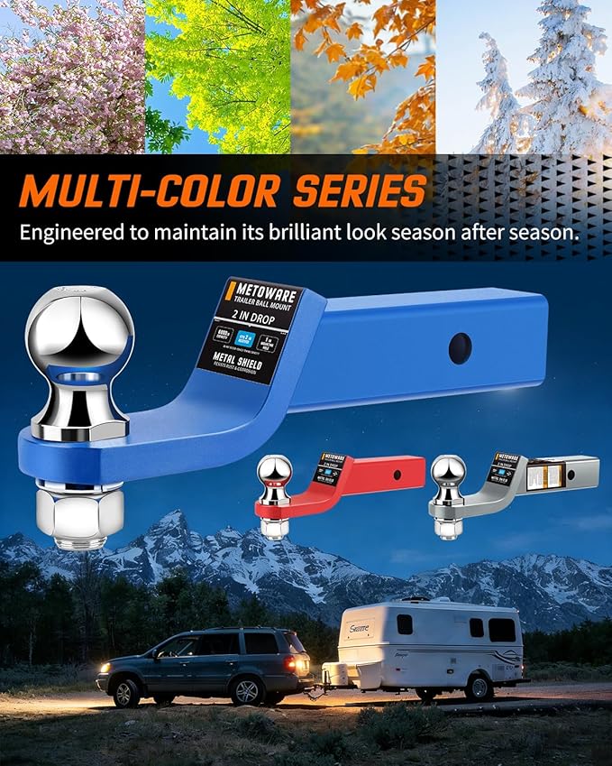 METOWARE Trailer Hitch Ball Mount, 2" Drop Hitch with 2" Ball, 6,000 lbs GTW Fits 2" Receiver for Truck SUV Boat RV, Solid Steel Towing Kit with Hitch Pin & Clip, Matte Pacific Blue