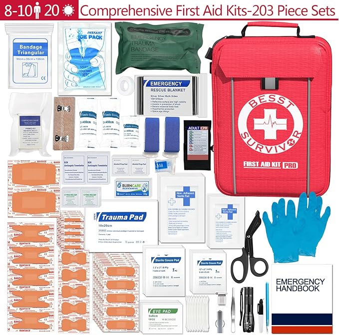 Besst Survivor Comprehensive First Aid Kit -Labeled Compartments for Trauma & Emergencies, Compact Emergency Kits for Car, Boats, Camping, Hurricanes and Outdoor Emergencies Survival -265 Piece