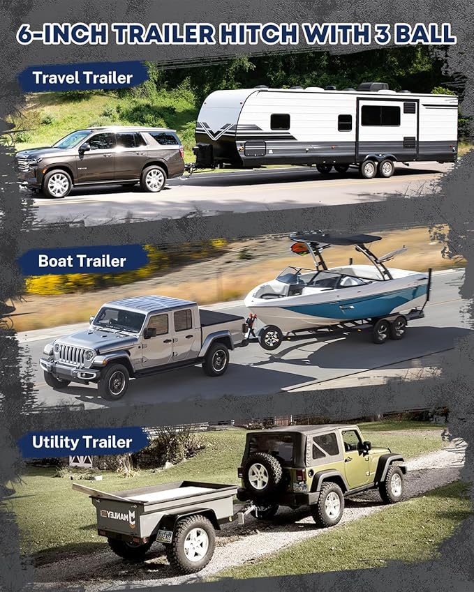 Kohree 6" Adjustable Trailer Hitch Kit Fit 2" & 2.5" Receiver, Drop Hitch with 3 Ball 1-7/8", 2", 2-5/16", 12500 LBS GTW Heavy Duty Tow Hitch with Anti-Theft Pins for Class III & IV Vehicles