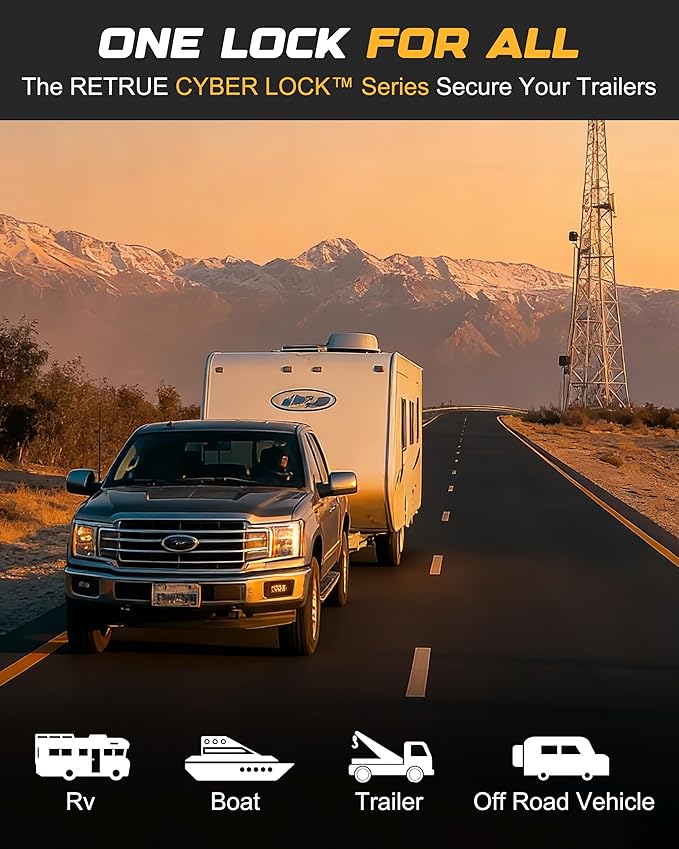 RETRUE Cyber Lock™ Heavy Duty Trailer Coupler Lock, Upgraded Trailer Lock with Extra Wide 1.2" Span & 1/4" Diameter, Anti-Theft Tongue Locks for RVs, Boats,Trucks –Tow Hitch Security Accessory-Silver