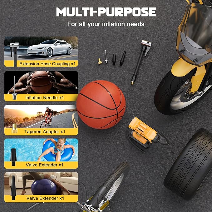 Tire Inflator Air Compressor Compatible with DeWalt 20V Battery Power, LIVOWALNY 160PSI Cordless Portable Electric Air Pump with Digital Pressure Gauge for Car Motorcycles Bike Ball Auto (No Battery)