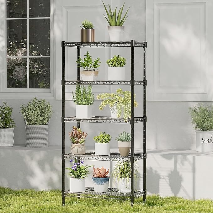 HealSmart 5-Tier Metal Wire Storage Shelves, Adjustable Standing Storage Rack Shelf, Heavy Duty Steel Shelving Unit Organizers for Kitchen Bathroom Pantry Garage, 23.3" W×13.4" D×60" H, Black