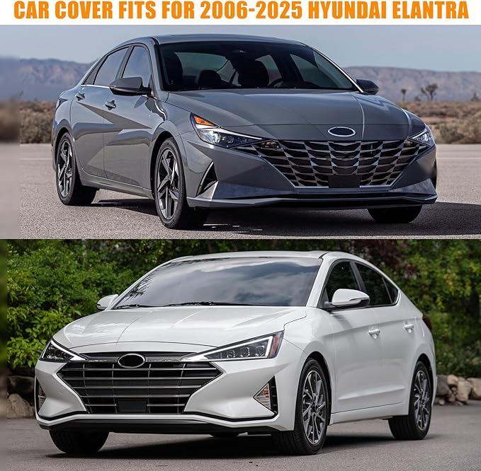 Waterproof Car Covers Replace for 2006-2025 Hyundai Elantra, 6 Layers Silver All Weather Custom-fit Car Cover with Zipper Door & Windproof Bands for Snow Rain Dust Hail Protection