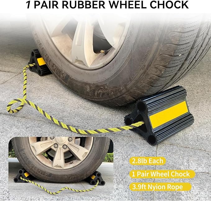 Rv Wheel Chocks for Trailers Camper Trucks and Small Aircraft Wheel Chock 4Pair8Pack Wheel Chocks Block with 3 Reflective Strips Versatile Heavy Duty Solid Rubber Wheel Immobilizers & Chocks