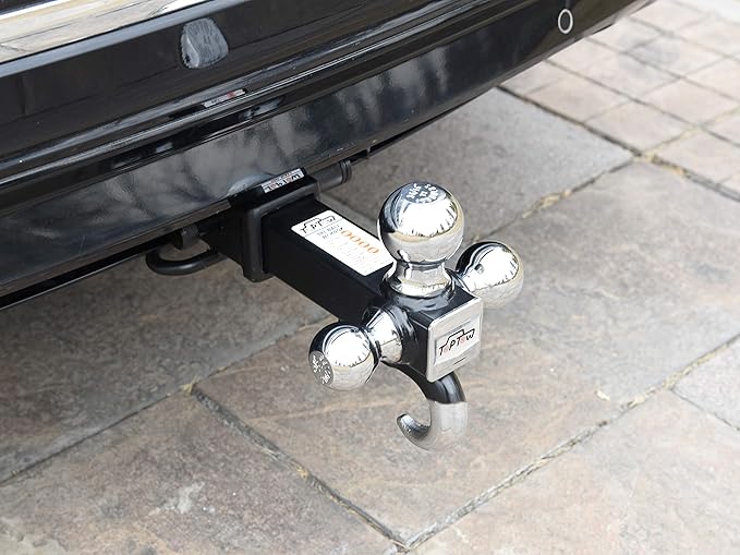 TOPTOW 64180HL Trailer Hitch Tri-Ball Hitch with Hook, Fits 2-inch Hitch Receiver, Chrome, 5/8 inch Hitch Lock Included