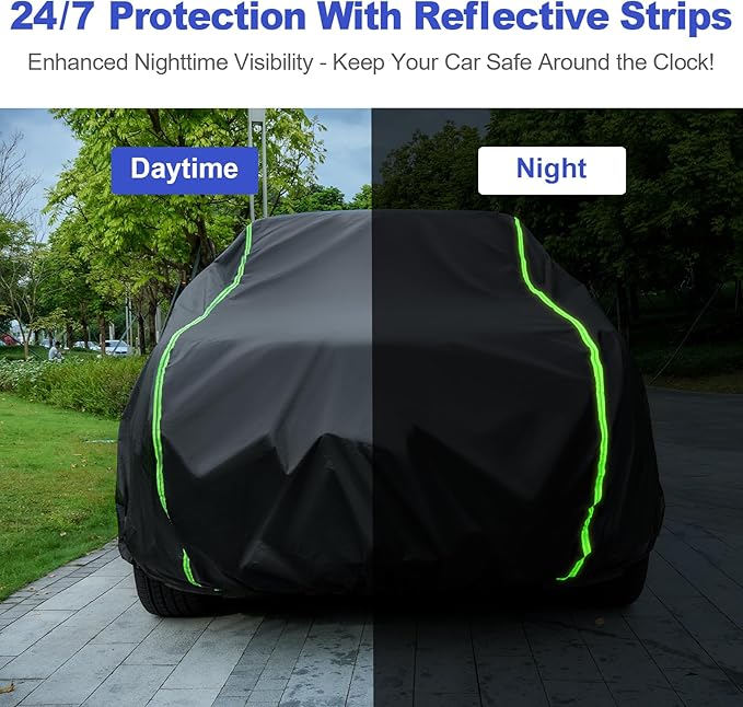 Waterproof Car Cover Compatible with RAV4/Cherokee/CX-5/Tucson/Rogue/Forester/XC60 All-Weather Protection, 181"-185" SUV PEVA Car Cover with Zipper Door