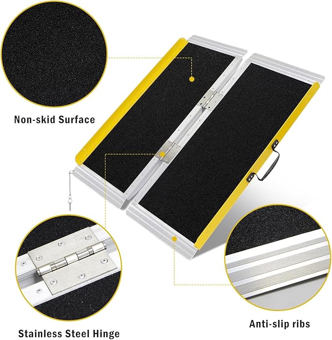 Portable Wheelchair Ramp 3FT, Foldable Ramps for Wheelchairs, Aluminum Handicap Ramp with Non-Slip Surface, Wheelchair Ramps for Home Steps, Stairs, Doorways, Curbs, 800LBS Capacity, FSA Eligible