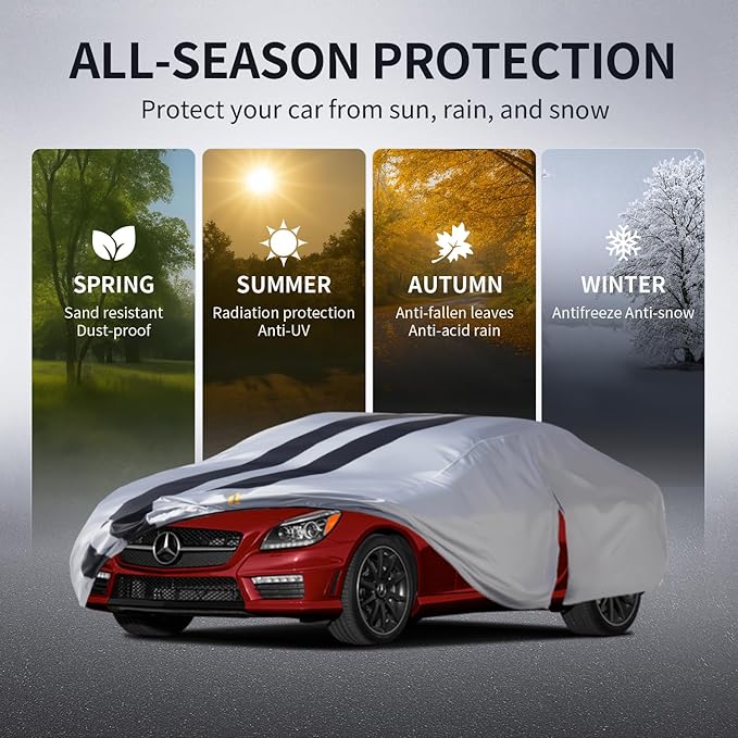 Multi-Layer Car Cover Custom Fit for Mercedes Benz SLK/SLC Class 200/230/280/300/350/(1996-2026), 100% Waterproof, Gift with Towel, Heavy Duty Car Covers for Rain Sun UV Protection with Door Zipper