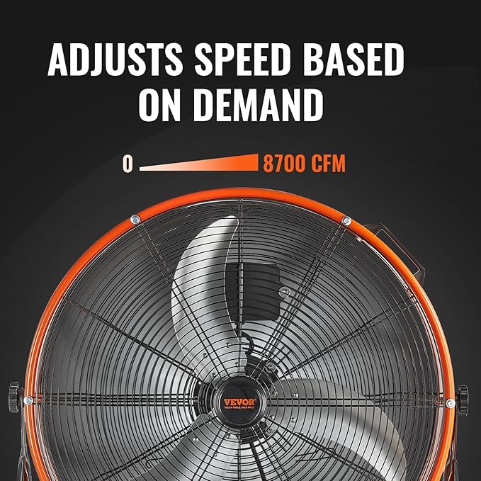VEVOR 24" Industrial Drum Fan, 8900 CFM High Velocity Shop Fan with Stepless Speed Control, 360° Adjustable Tilt, Heavy Duty Floor Fan for Warehouse, Workshop, Commercial Use, 5ft Cord